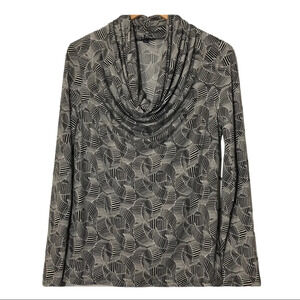 🛍️3/$40 Ann Klein Cowl Neck  Top Black White Long Sleeve Size Large